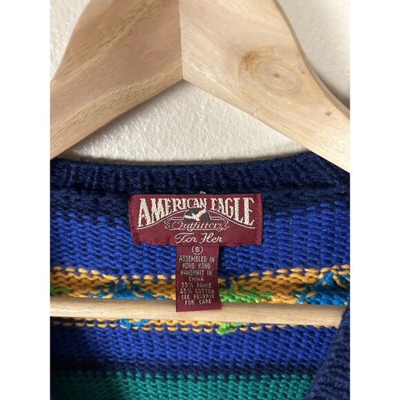 American Eagle Vintage S Sweater Cardigan Fair Isle Nordic Funky Prairie 90s - Picture 3 of 3